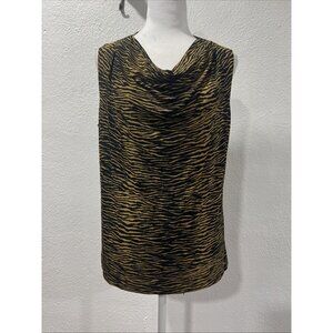 French Laundry Slinky Top Size L Animal Print Sleeveless Cowl Neck Acetate Blend